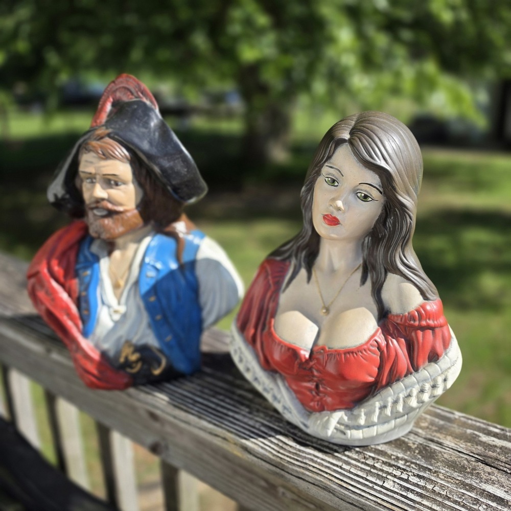 Holland Mold Pirate And Woman ceramic large sculptures CIRCA 1970s Hand Painted